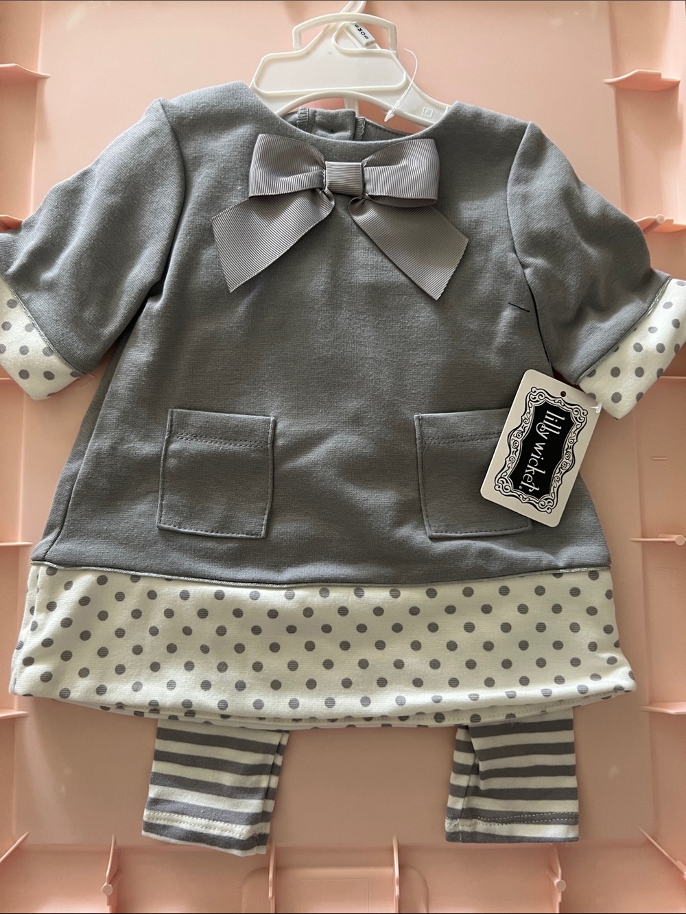 Lilly Wickeds Gray Bow Polka Dot Girls' Matching Set
